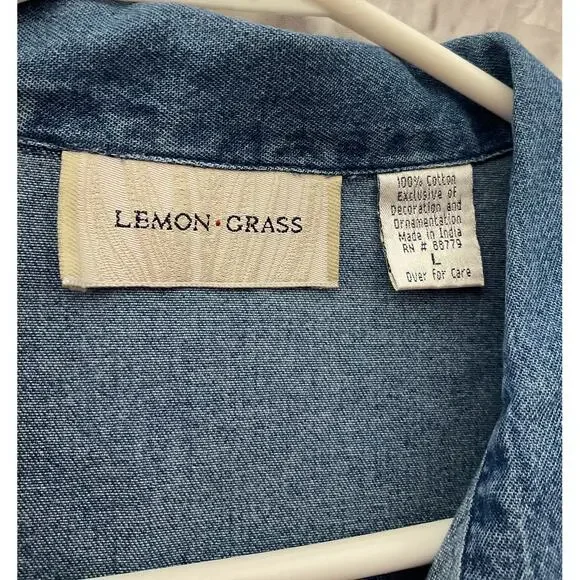 Vintage 90’s Lemon Grass Christmas Denim Shirt Top Snowman Sz Large - Picture 7 of 8